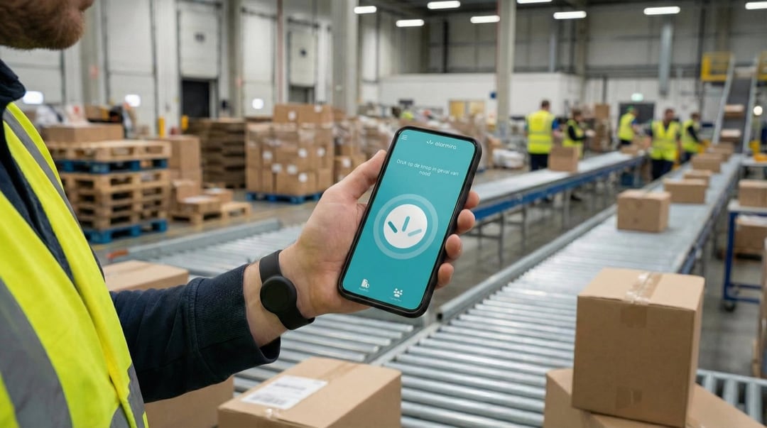 Alarmira open op een telefoon tijdens een werkdag